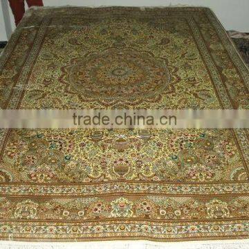 double knots bright soft yellow color handmade silk carpet