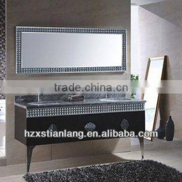 double basin bathroom cabinet with glass mosaic design