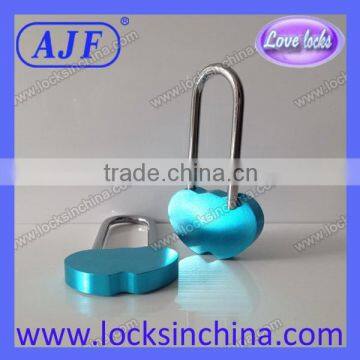 AJF New Arrival Only Manufacturer Long Hook Aluminium Different Color Double Heart Padlock