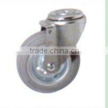 Swivel/Swivel Brake Institutional Bolt Hole Castor Fitted with Rubber Wheel, Metal Rim, Roller Bearing