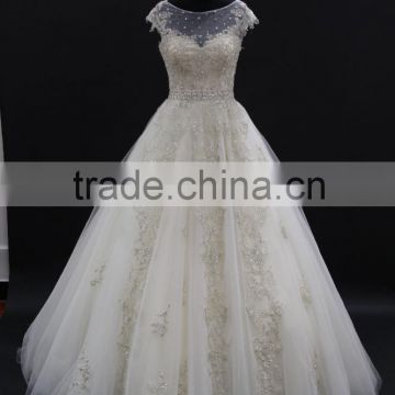 Surprise luxy heavy crystal beading champagne color wedding dress with silver lace