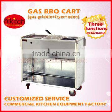 Stainless steel grill equipment BBQ cart detachable fryer /oden /griddle