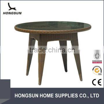 Rattan round tempered glass dining table