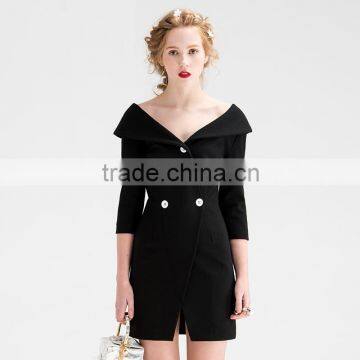 Manufacturer Factory Directly Sell Sex Slim Women V-Neck Bodycon 3/4 Sleeve Lady Mini Short Coat Off The Shoulder Dress