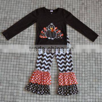 Newborn Handmade Turkey Embroidery Long Sleeve Top and Pant Thanksgiving Outfits photo-3