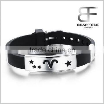 Men's Women's Stainless Steel Silicone Zodiac 12 Constellations Adjustable Buckle Bracelet 215mmx16mm-Aries                        
                                                Quality Choice