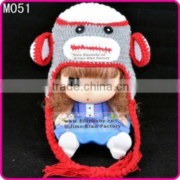 handmade cotton cute animal pattern monkey knitted crochet baby beanie hats for children