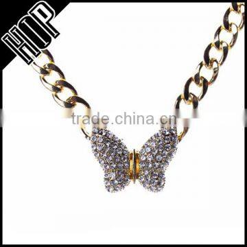 Best selling fashion metal alloy gold plated crystal butterfly pendant