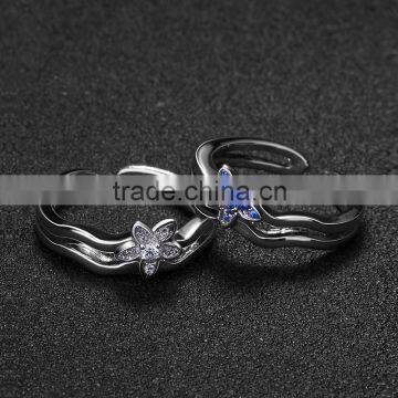 White Copper Jewelry Ring Blue Gemstone Setting Open Fashion Ring for Women photo-2