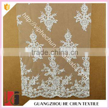 HC-5214-1 Hechun White Hand Embroidery African Cupion Bridal Lace Fabric