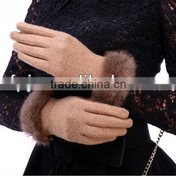 Fashion women adorn fur wool glove