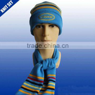 Whosale china new fashionable knitted acrylic cashmere feel scarf and hat set