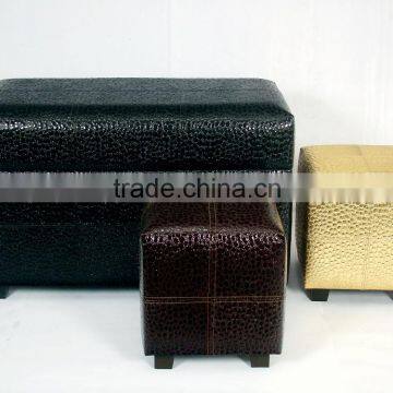 Simple black leather rectangular stool and two small stools