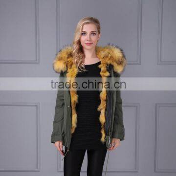 new arrival high quality natural fox fur lined parka with natural raccoon collar                        
                                                                                Supplier's Choice