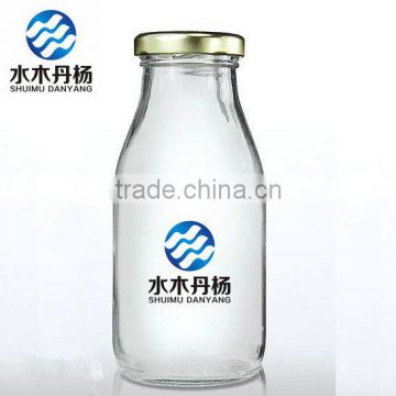 300ml glass milk bottle with metal lid beverage juice glass bottle