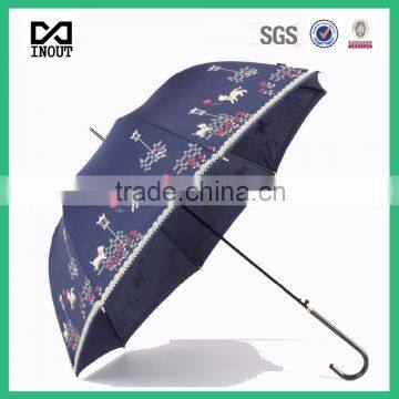 23 inch stick crook handle silk print lady umbrellas