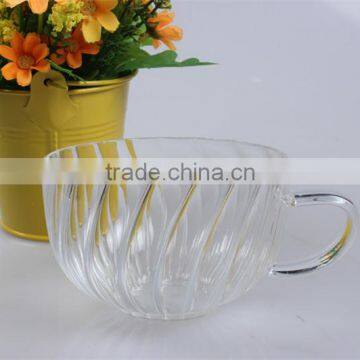 Wholesale High Borosilicate Glass Drinking Cup With Saucer and Handle in Stripe Glass for Tea or Coffee photo-3