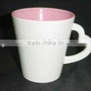 inside pink heart handle mug,coine ceramic mug