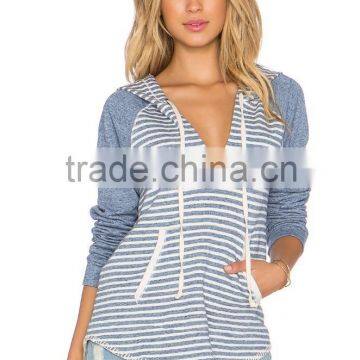 2015 Ladies Plain Stripe Hoodie Top With Drawstring Tie and Kangaroo Punch Pocket photo-4