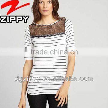 White Striped Lace Yoke new design 2013 blank t-shirt