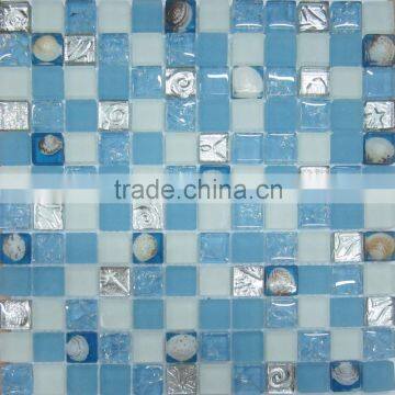 Sea Shell Mix Blue Craft Crackled Crystal Glass Swimming Pool Mosaic Tile