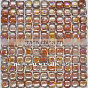 Decorative polished mix-color interlock pebble glass mosaic tile