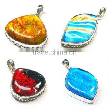 Silver Pendant, Dichroic Glass Pendant, Indian Silver Jewellery