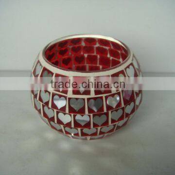 glass mosaic candle holder with heart decoration