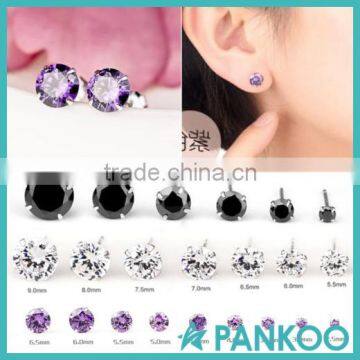 Round Cut Amethyst Crystal Zirconia Ear Stud Earrings Solid 925 Sterling Silver