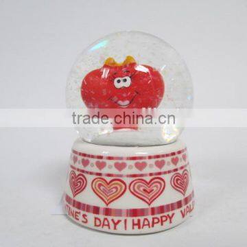 45mm snow global water ball with ceramic base and RED heart nside