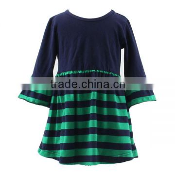 Hot selling baby cotton long sleeve children frocks designs 2016 navy and green stripe dress