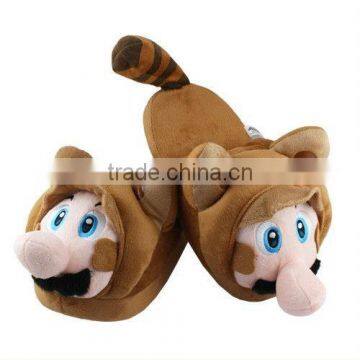 One Pair of Super Mario Bros Tanooki Mario Soft Plush Slipper Brown 27cm/10.5"