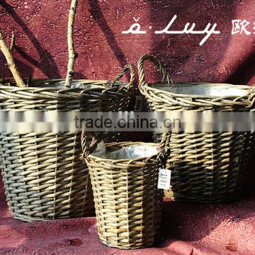 new design cheap round wicker with wire basket