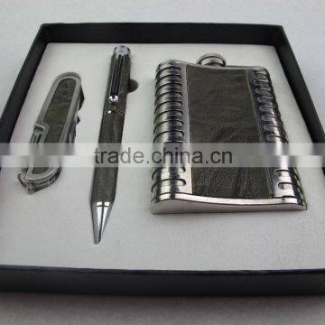 Outdoor multifunctional knife hip flask metal ball-point pen sets TS-p00421