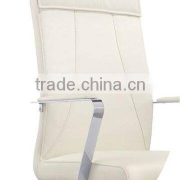Simple Design High Back White Leather Office Chair Chrome Arms White Leather photo-3