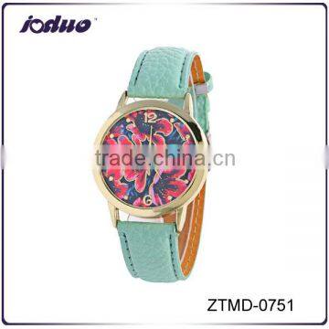 Cheap Lady Fashion Orchid Pattern PU Leather Watches