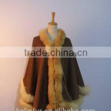 Factory price women sheep fur hooded cape best quality Supplier/OEM/ODM