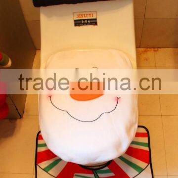 3 Pcs Christmas Decorations Happy Snowman Toilet Seat Cover and Rug Bathroom Set
