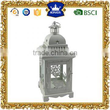 Christmas decoration white metal candle lantern with snow and deer design