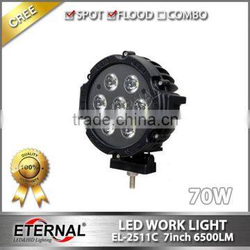 7inch 70W round offroad led light 4x4 led driving light 4x4 vehicles truck trailer led headlight