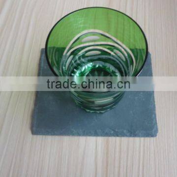 Elegant Rough Edge Black Slate Coaster With Glass Tumbler photo-2
