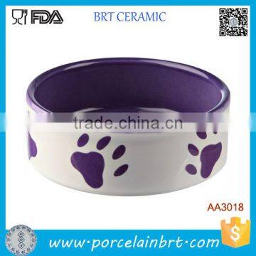 Classic Glazed Paw Print Rim Ceramic Deep Pet Bowl