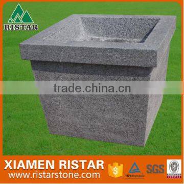 Square gray garden granite stone flower pot