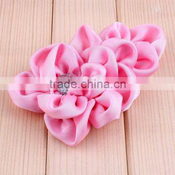 Handmade Satin Fabric Flower With Rhinestone Center for Kids Hair Accessories photo-2