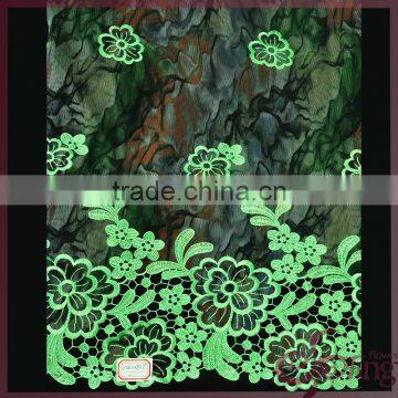 Shining poly floral embroidery design lace, printed embroidery mesh fabric