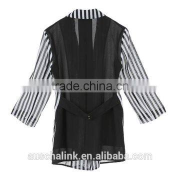 Summer Ladies Designer Black and White Stripes Coat Customized photo-2