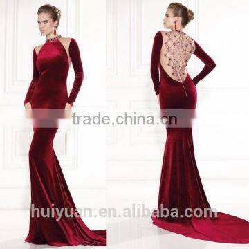 Wine Mermaid Long Sleeve Velvet Evening Dresses Bridesmaid Dress