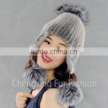 CX-C-42D Winter Cap With Earflap Knitted Real Mink Fur Cap photo-2