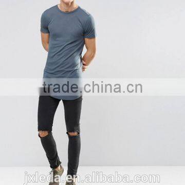 OEM Super Longline Curved Hem Blue Muscle T-shirt / Slim Fit Tight Tee Shirts for Men photo-4