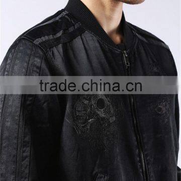 MGOO New Arrival Black Bomber Jackets For Men Long Sleeves Embroidery Tops Zip Up Winter Coat photo-6